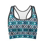 Turquoise Aztec Geometric Pattern Print Women's Sports Bra