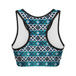 Turquoise Aztec Geometric Pattern Print Women's Sports Bra