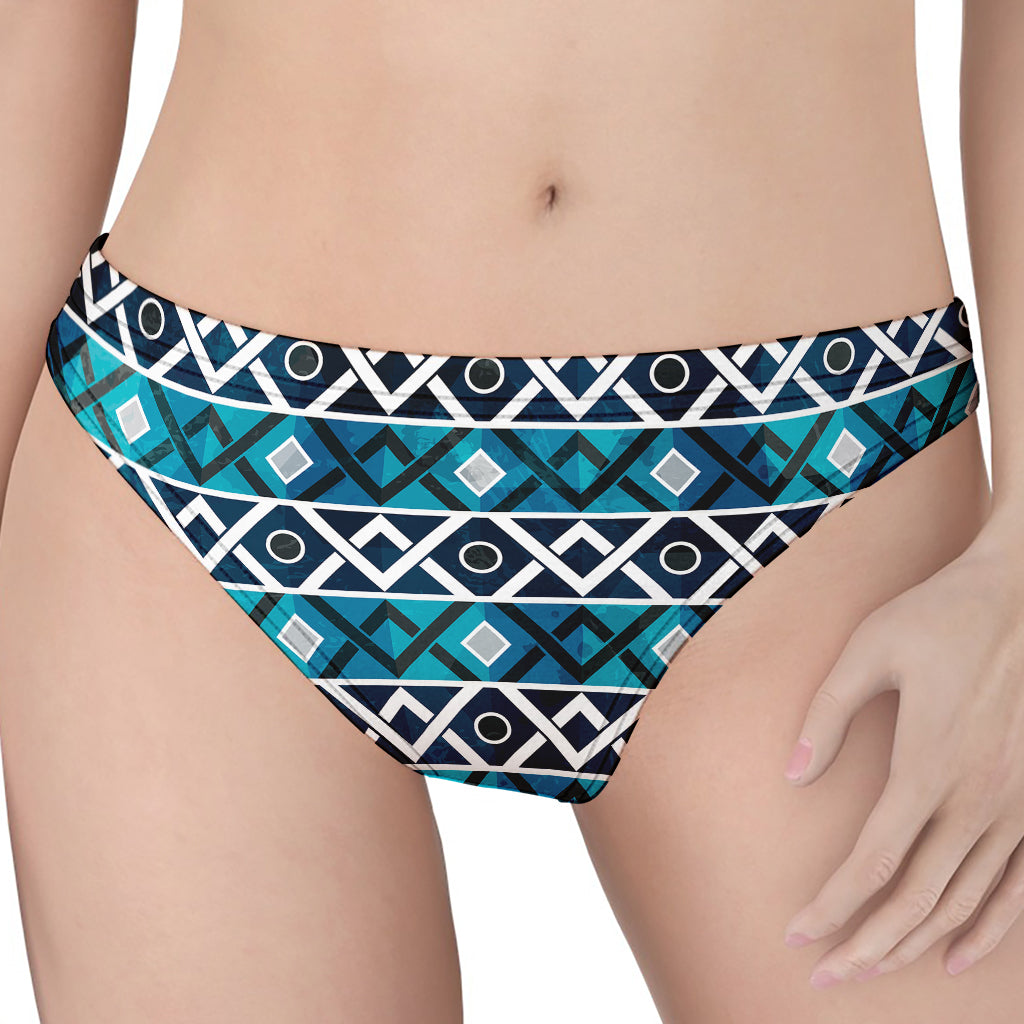 Turquoise Aztec Geometric Pattern Print Women's Thong