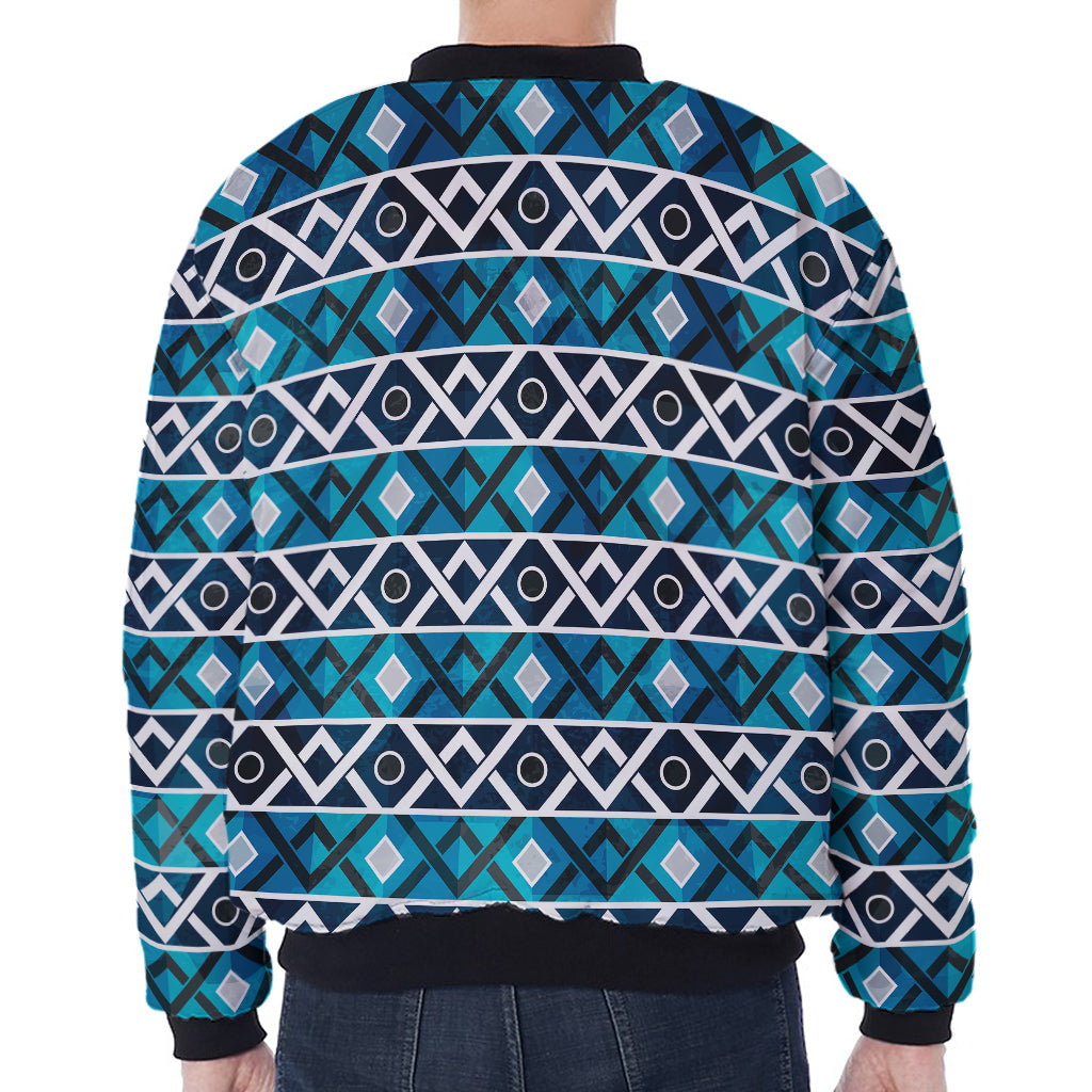 Turquoise Aztec Geometric Pattern Print Zip Sleeve Bomber Jacket