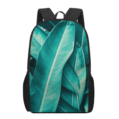 Turquoise Banana Leaf Print 17 Inch Backpack