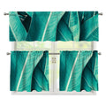 Turquoise Banana Leaf Print 3 Piece Kitchen Curtains