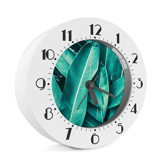 Turquoise Banana Leaf Print Alarm Clock