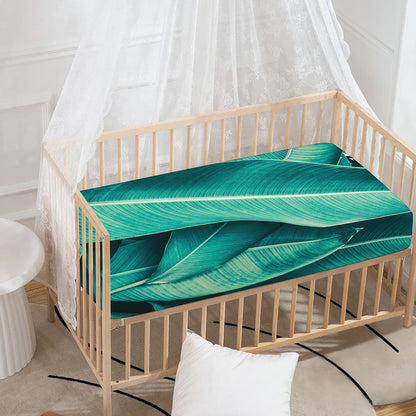Turquoise Banana Leaf Print Baby Crib Sheet