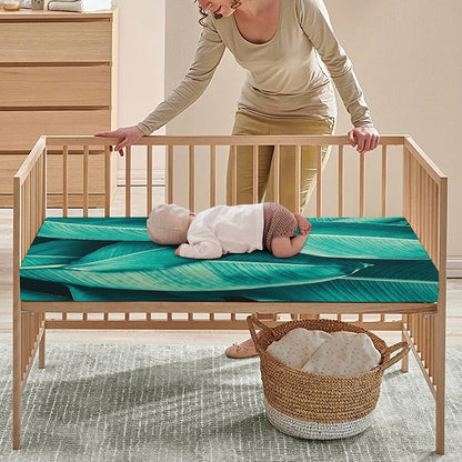 Turquoise Banana Leaf Print Baby Crib Sheet