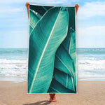 Turquoise Banana Leaf Print Beach Towel