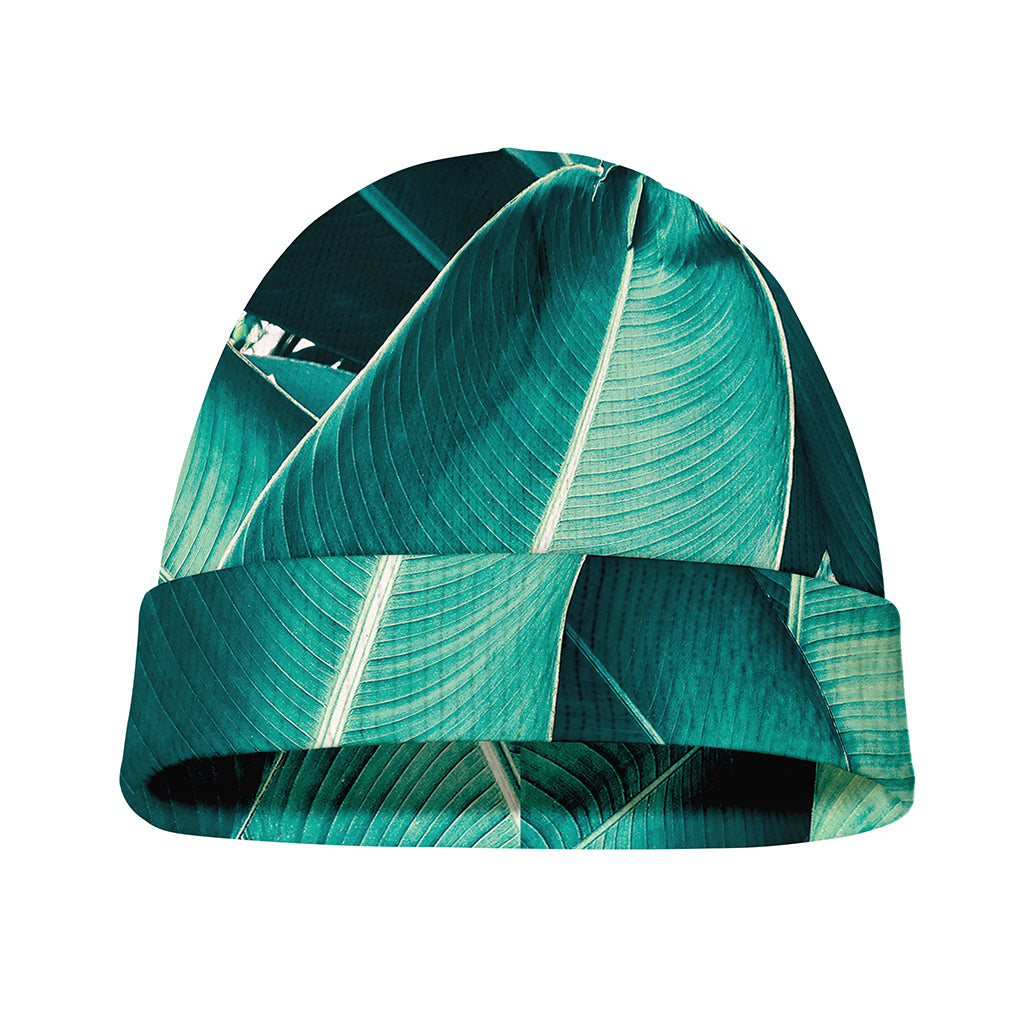Turquoise Banana Leaf Print Beanie