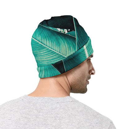 Turquoise Banana Leaf Print Beanie