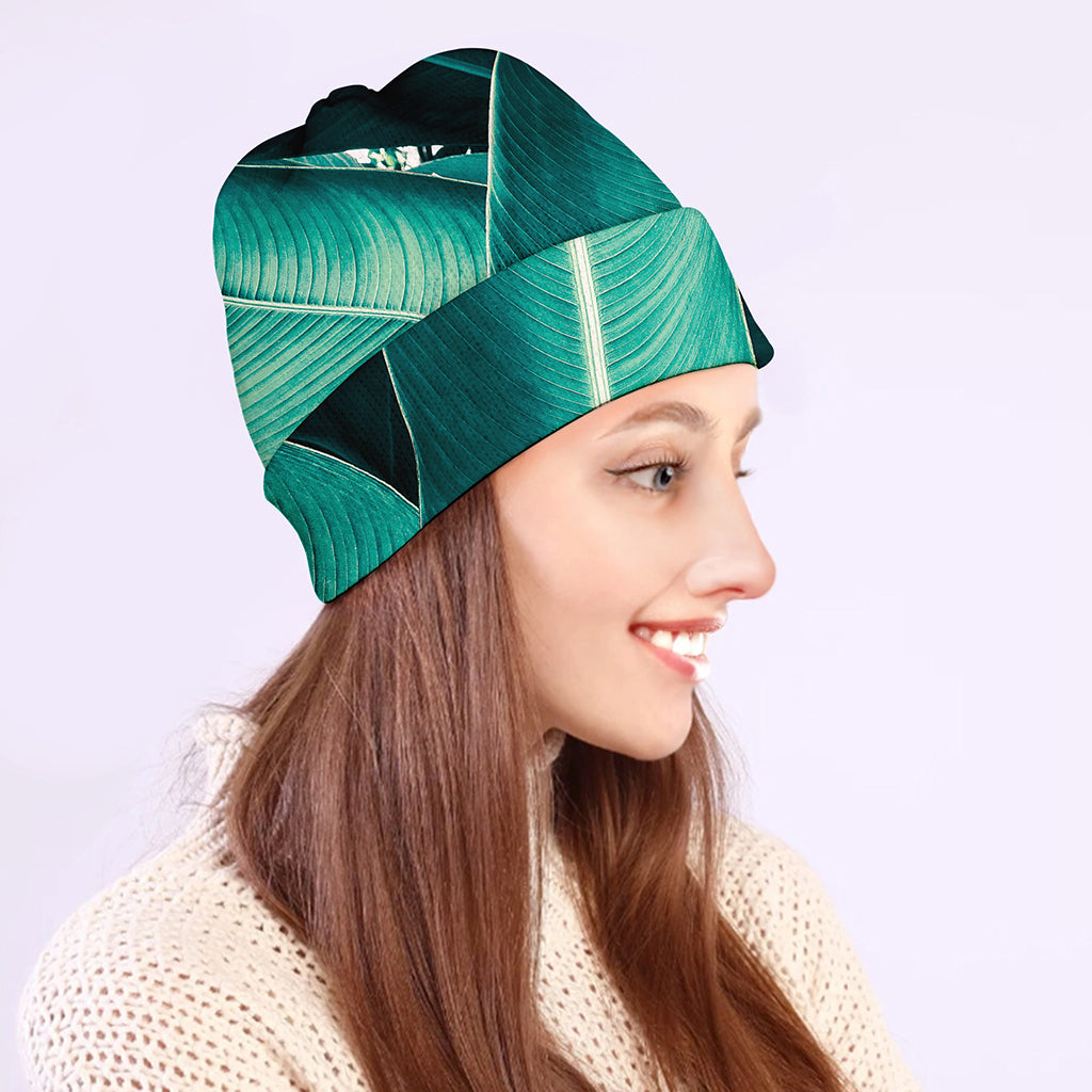 Turquoise Banana Leaf Print Beanie