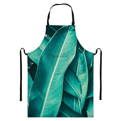 Turquoise Banana Leaf Print Bib Apron With Pocket