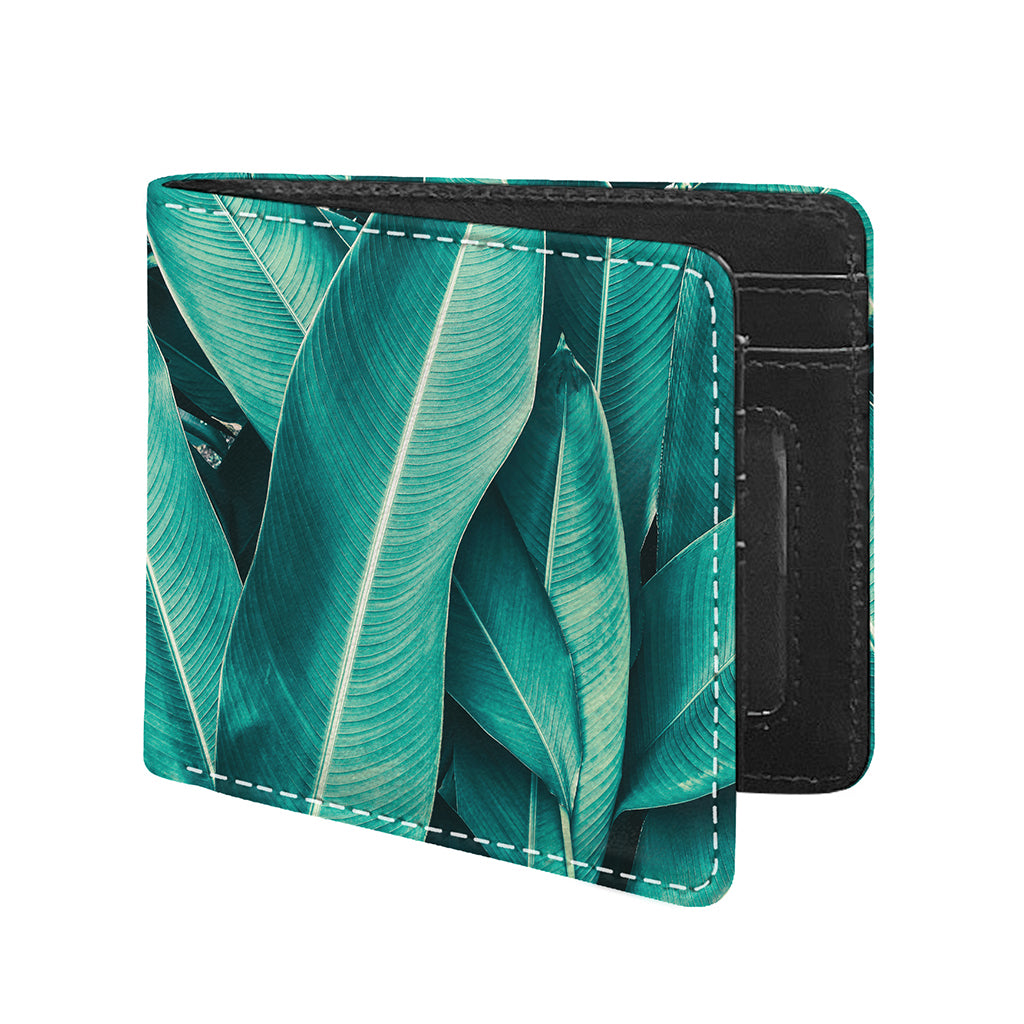 Turquoise Banana Leaf Print Bifold Wallet