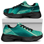 Turquoise Banana Leaf Print Black Chunky Shoes