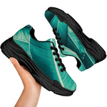 Turquoise Banana Leaf Print Black Chunky Shoes