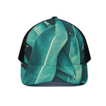 Turquoise Banana Leaf Print Black Mesh Trucker Cap