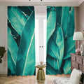 Turquoise Banana Leaf Print Dimout Pencil Pleat Curtains