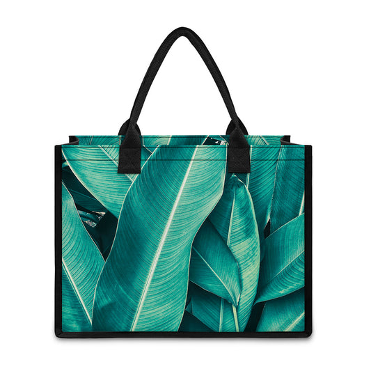 Turquoise Banana Leaf Print Canvas Tote Bag