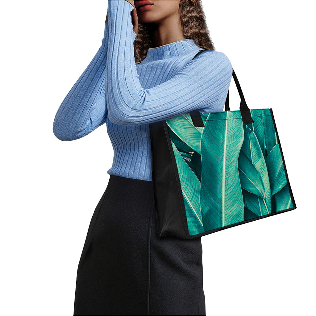 Turquoise Banana Leaf Print Canvas Tote Bag