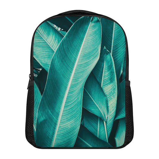 Turquoise Banana Leaf Print Casual Backpack