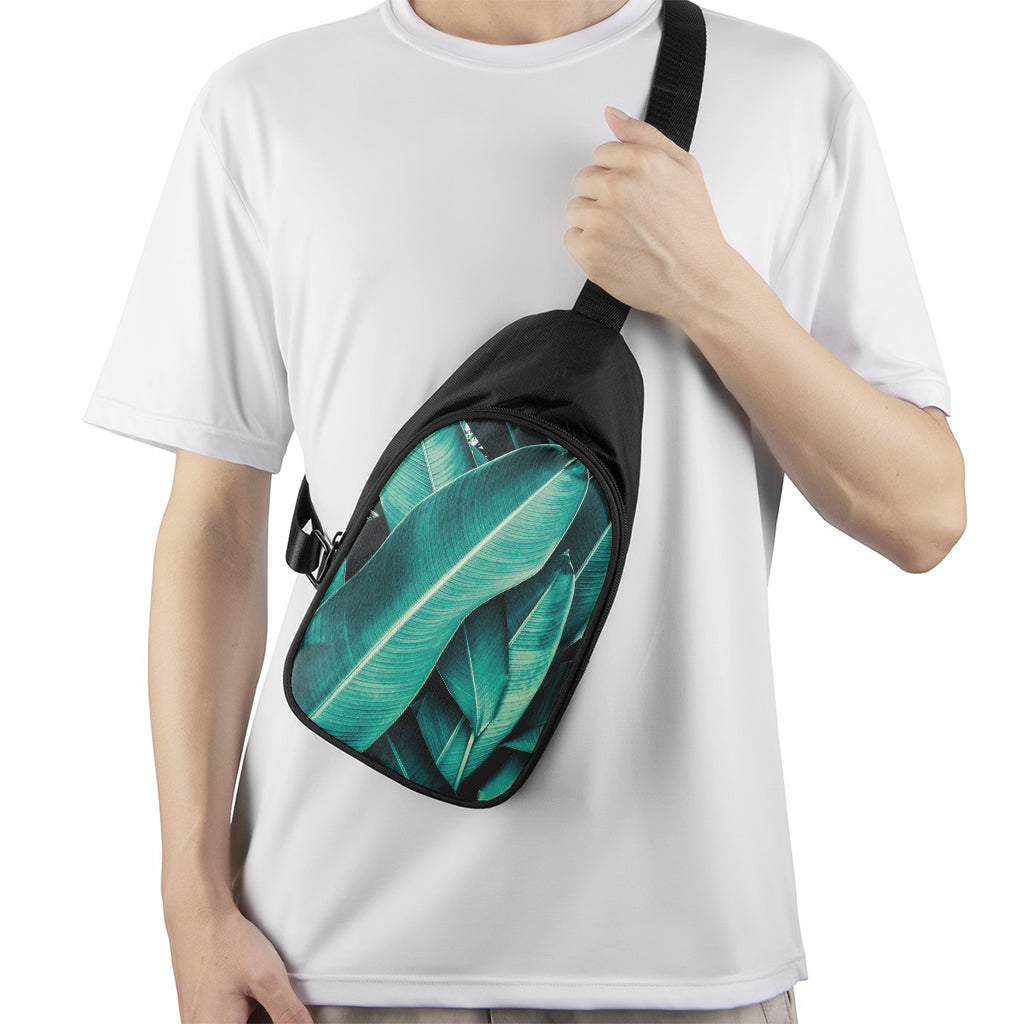 Turquoise Banana Leaf Print Chest Bag