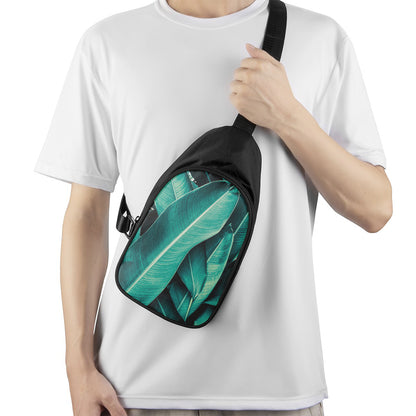 Turquoise Banana Leaf Print Chest Bag