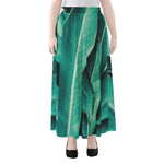 Turquoise Banana Leaf Print Chiffon Maxi Skirt