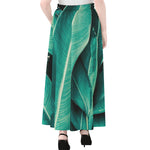 Turquoise Banana Leaf Print Chiffon Maxi Skirt
