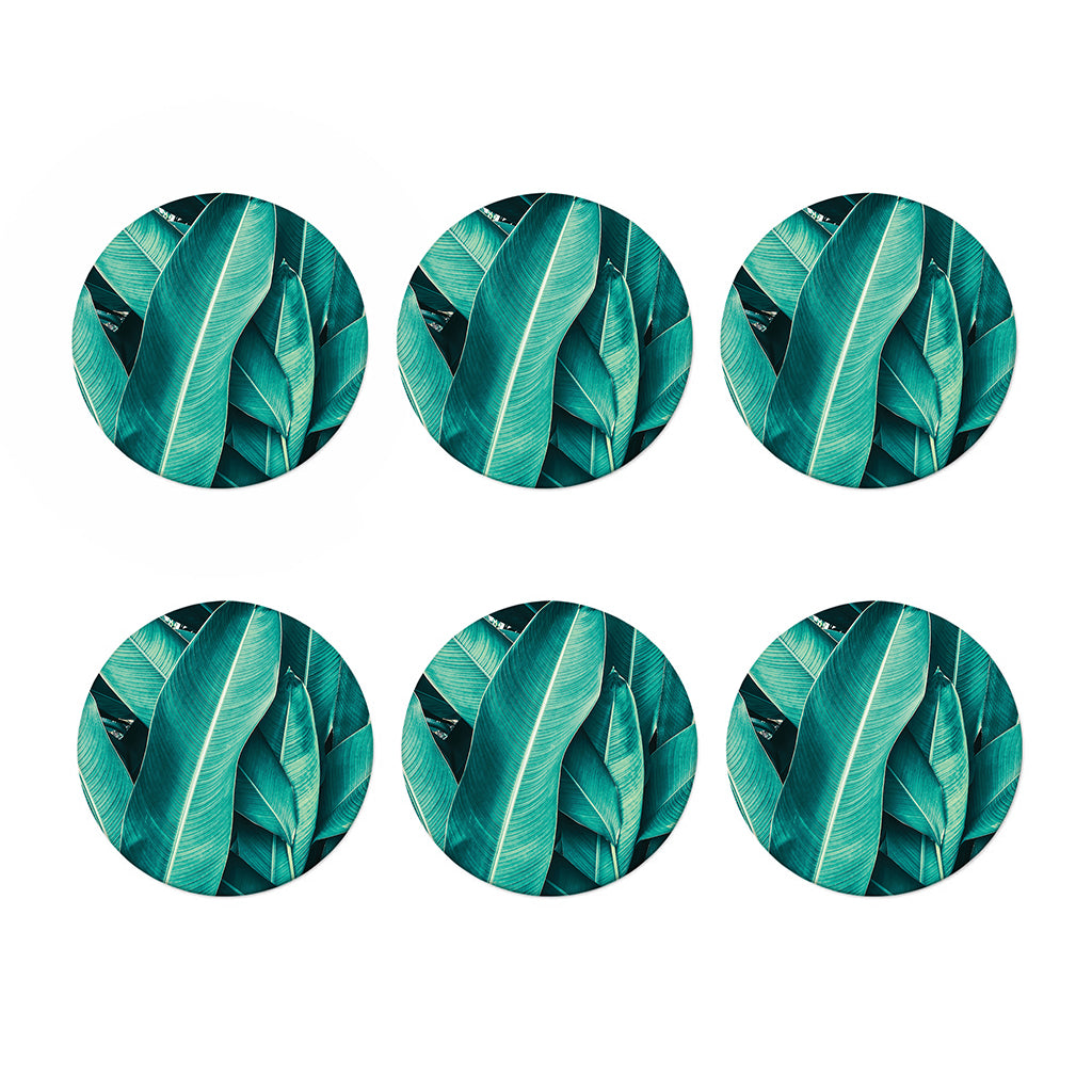 Turquoise Banana Leaf Print Coaster Set