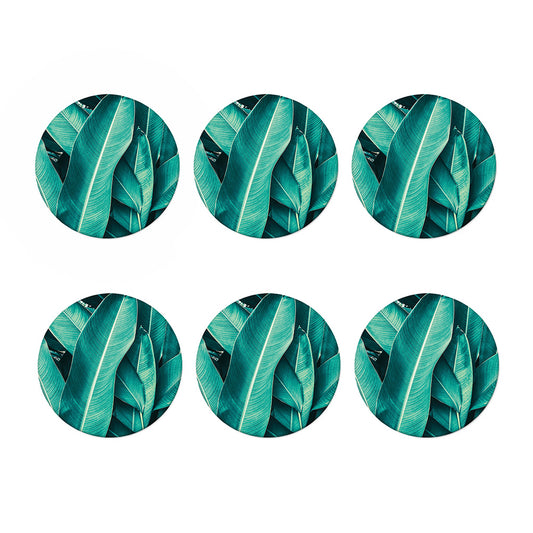 Turquoise Banana Leaf Print Coaster Set