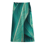 Turquoise Banana Leaf Print Cotton Front Slit Maxi Skirt