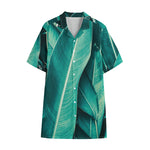Turquoise Banana Leaf Print Cotton Hawaiian Shirt
