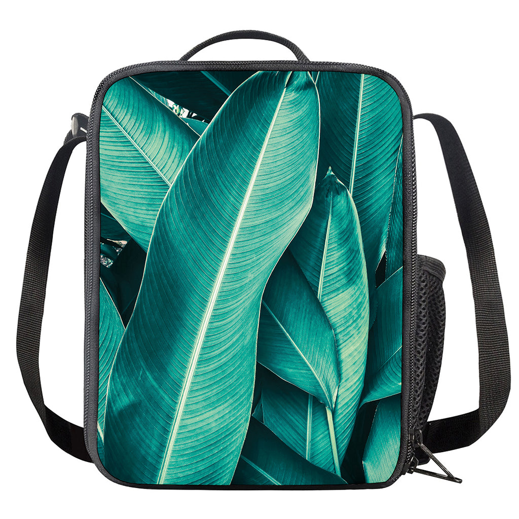 Turquoise Banana Leaf Print Crossbody Lunch Bag