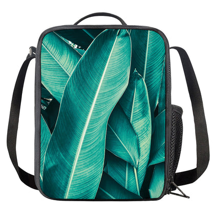 Turquoise Banana Leaf Print Crossbody Lunch Bag