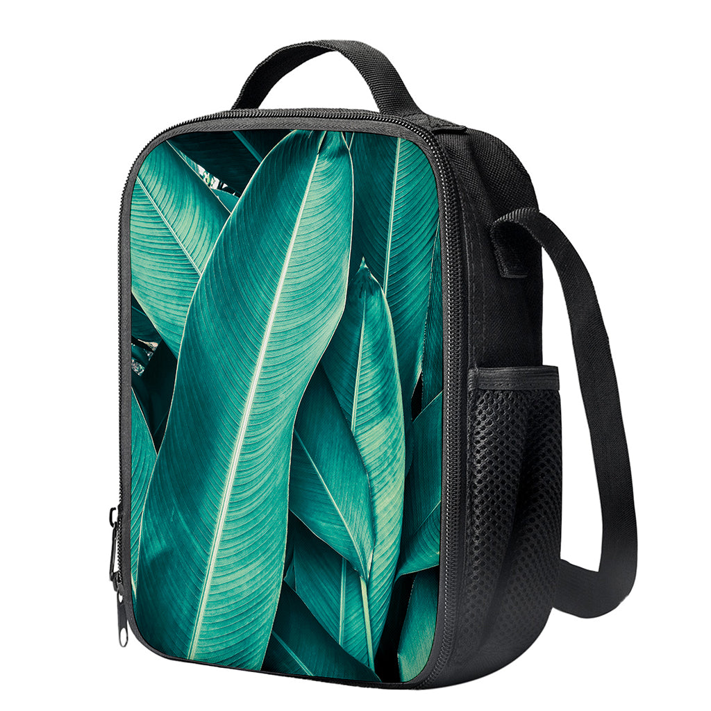 Turquoise Banana Leaf Print Crossbody Lunch Bag