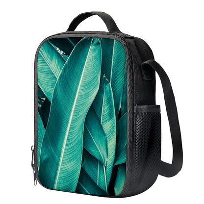 Turquoise Banana Leaf Print Crossbody Lunch Bag