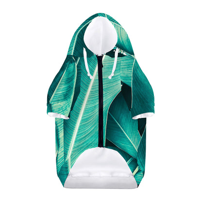 Turquoise Banana Leaf Print Dog Zip Up Hoodie