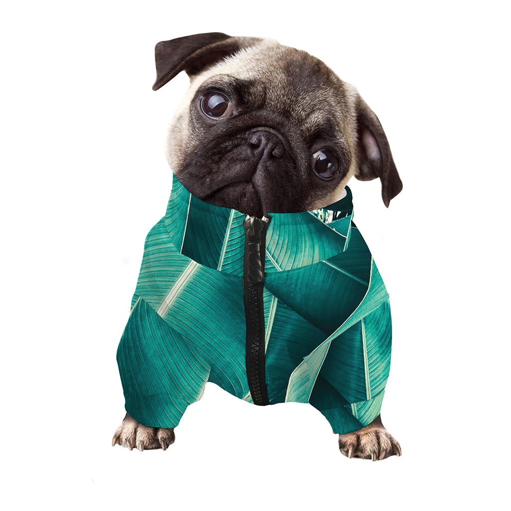 Turquoise Banana Leaf Print Dog Zip Up Jacket