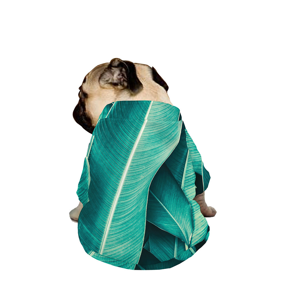 Turquoise Banana Leaf Print Dog Zip Up Jacket