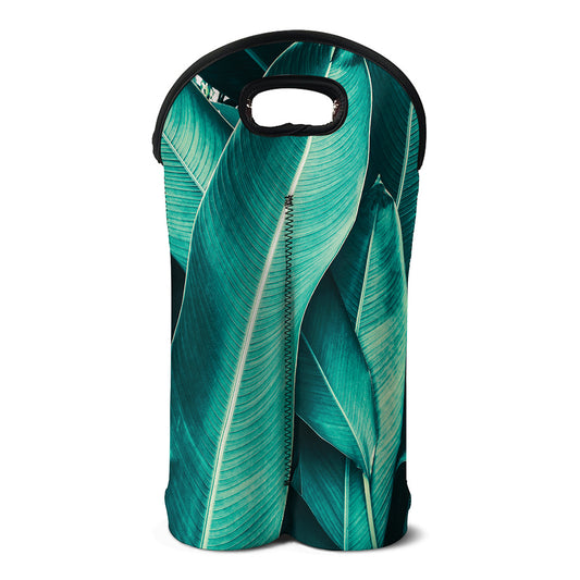 Turquoise Banana Leaf Print Double Neoprene Wine Tote