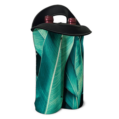Turquoise Banana Leaf Print Double Neoprene Wine Tote