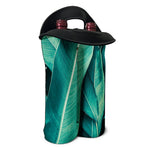 Turquoise Banana Leaf Print Double Neoprene Wine Tote