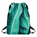 Turquoise Banana Leaf Print Drawstring Backpack