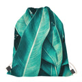 Turquoise Banana Leaf Print Drawstring Bag