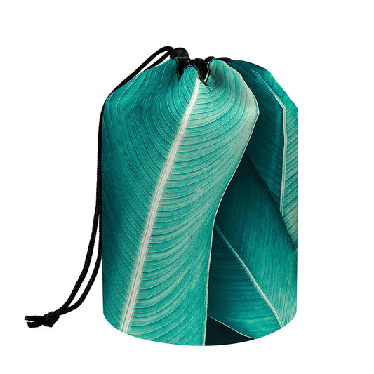 Turquoise Banana Leaf Print Drawstring Makeup Bag