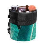 Turquoise Banana Leaf Print Drawstring Makeup Bag