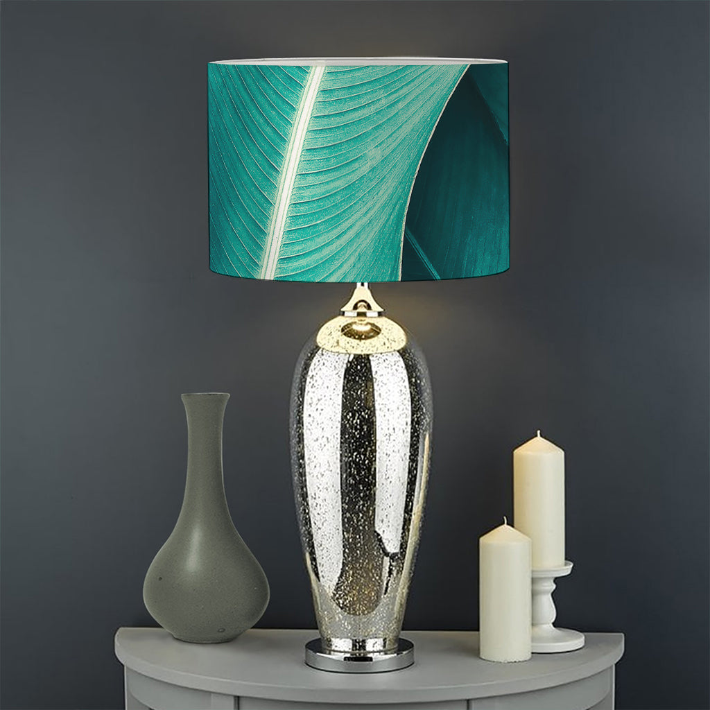 Turquoise Banana Leaf Print Drum Lamp Shade