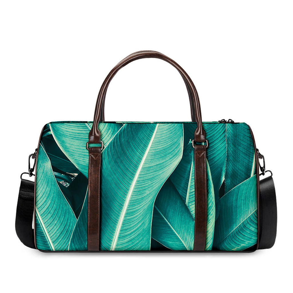 Turquoise Banana Leaf Print Duffle Bag