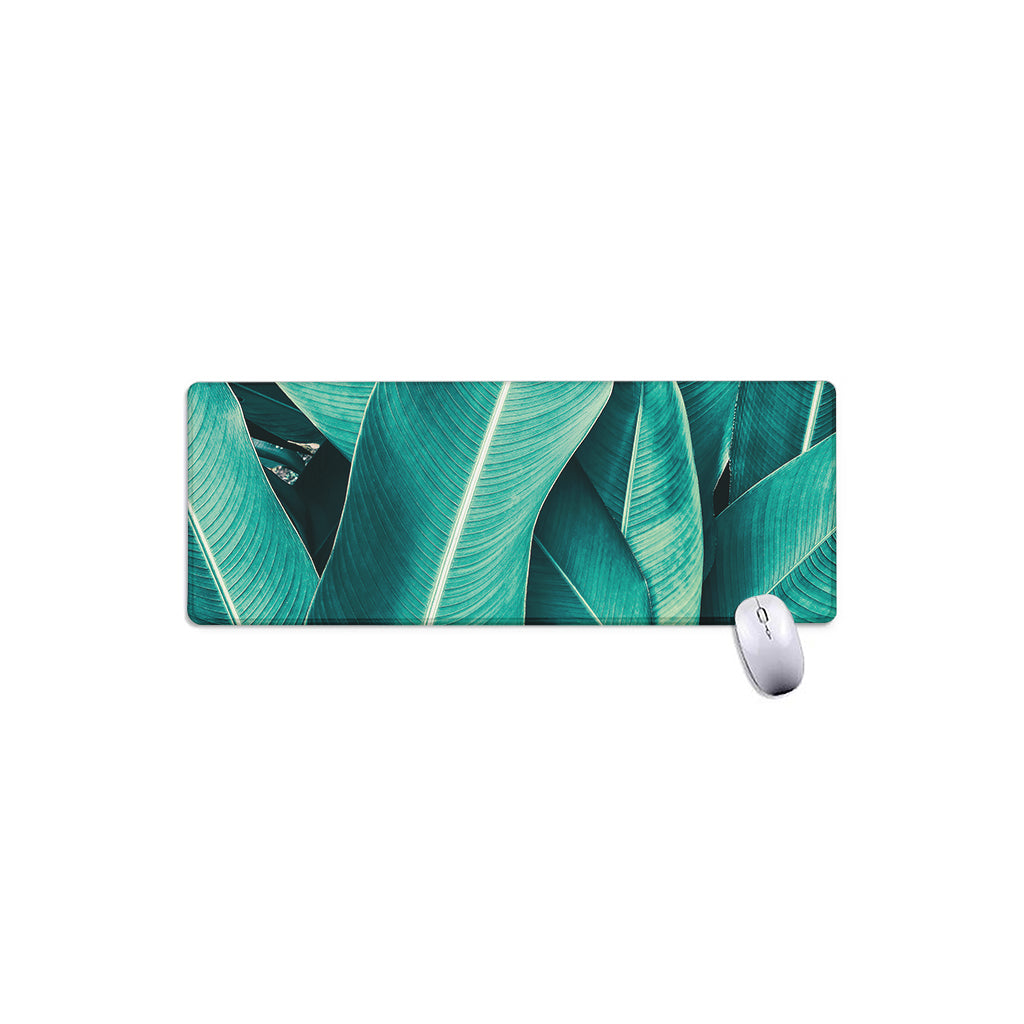 Turquoise Banana Leaf Print Extended Mouse Pad