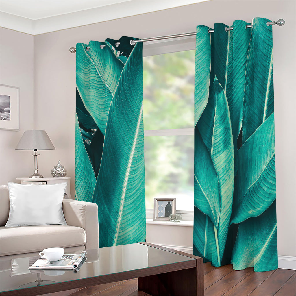 Turquoise Banana Leaf Print Extra Wide Grommet Curtains