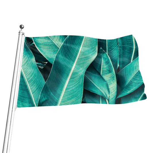 Turquoise Banana Leaf Print Flag