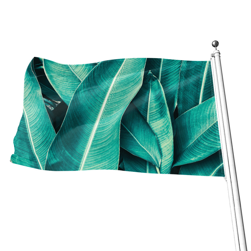 Turquoise Banana Leaf Print Flag